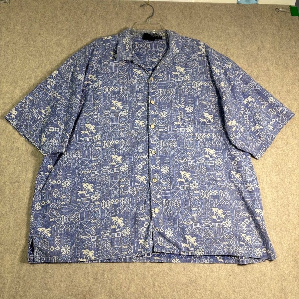 Ocean Pacific Shirt Mens XXL Blue Cotton Tropical Tribal Palm Camp Coastal Op
